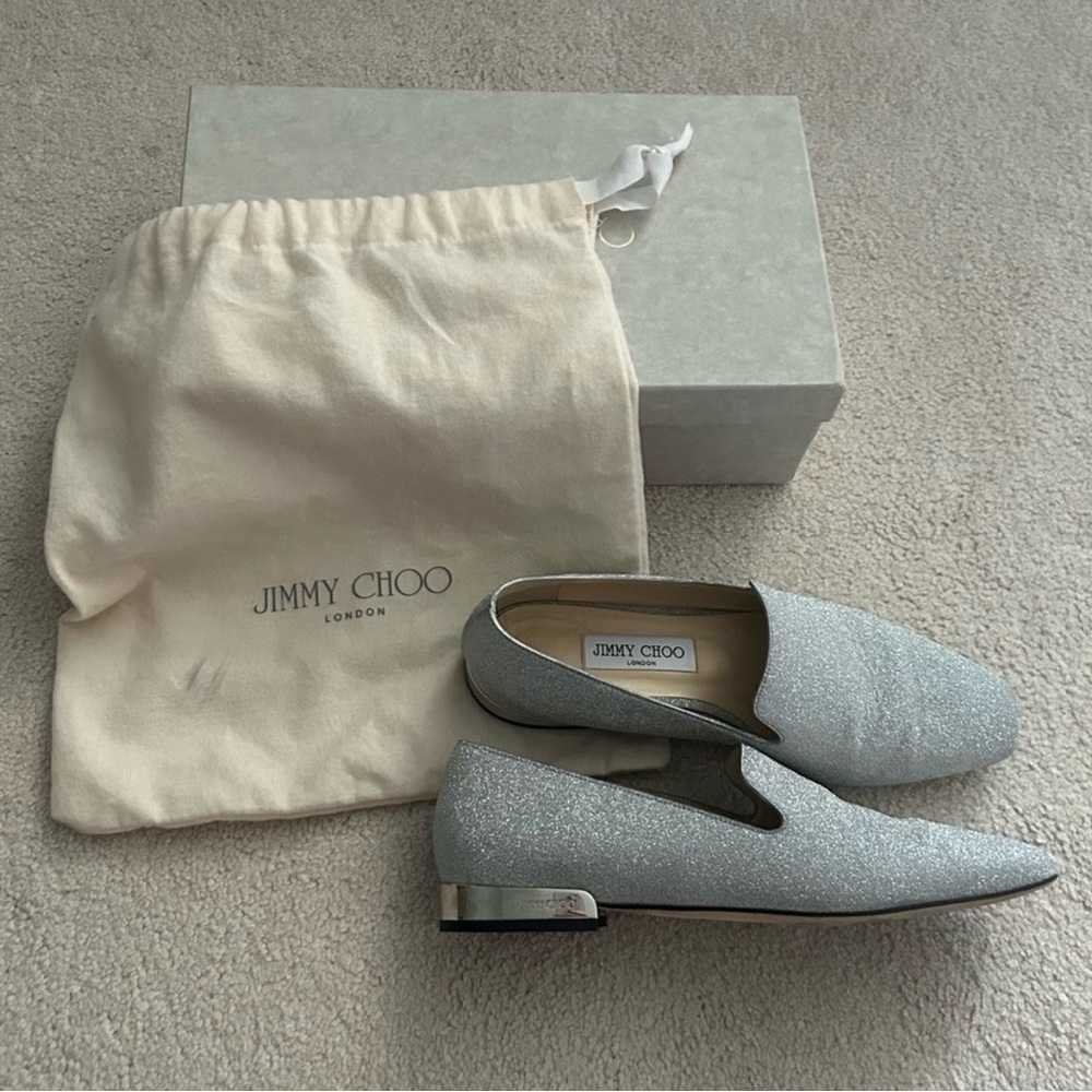 Jimmy Choo Glittering Silver Loafers - Picture 10 of 12